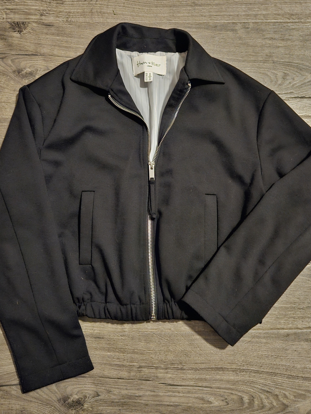 Haven + Blair Black Zip-Front Bomber Jacket